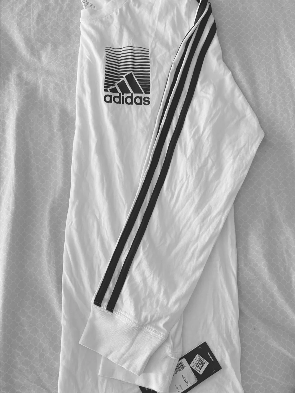 adidas White Long Sleeve Tee with Black Stripes